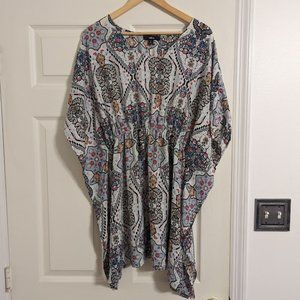 Ellos ivory multicolor print poncho kaftan blouse size large